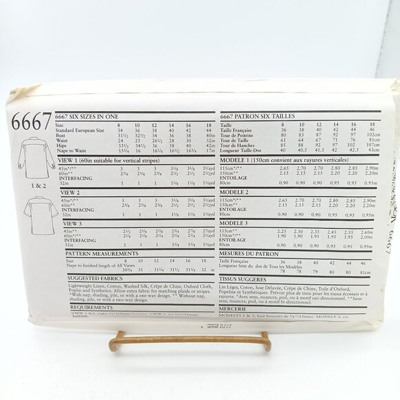 UNCUT New Look 6667 Vintage Sewing Pattern Womens Loose Fit Button-Up Shirt Size - Picture 2 of 2